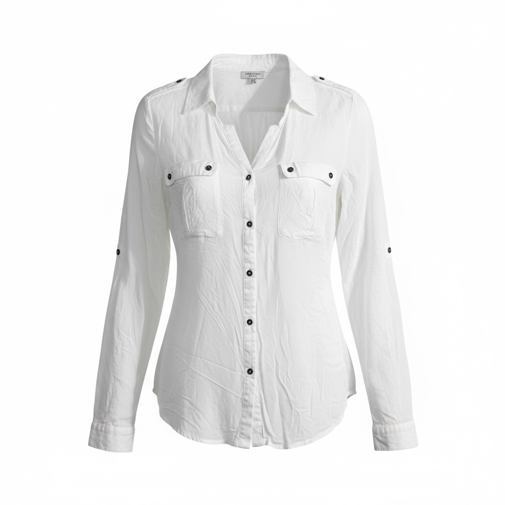 Cortefiel Women White Loose Fit Sz EUR XXL Long Sleeve Shirt Casual Coastal Chic